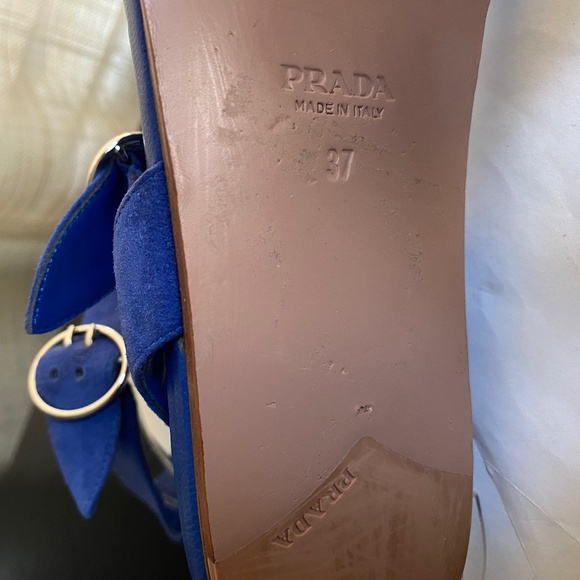 Prada blue suede leather sandals size 37 flats ankle strap mules slides slip ons - Picture 9 of 9